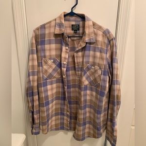 J crew men’s medium button down plaid shirt flannel woven lavender tan pink